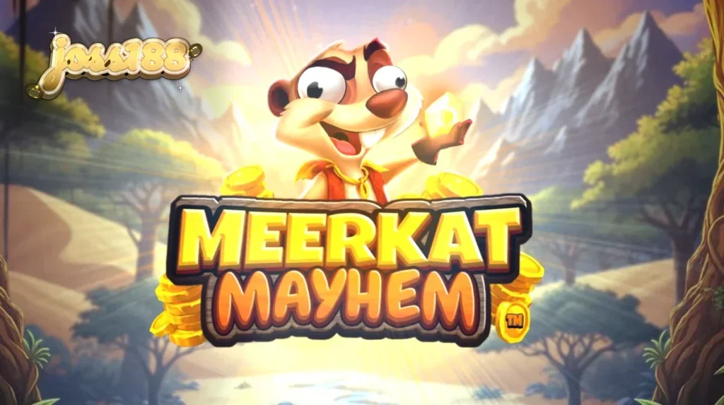 Pemandangan gurun pasir dengan karakter meerkat dalam slot Meerkat Mayhem